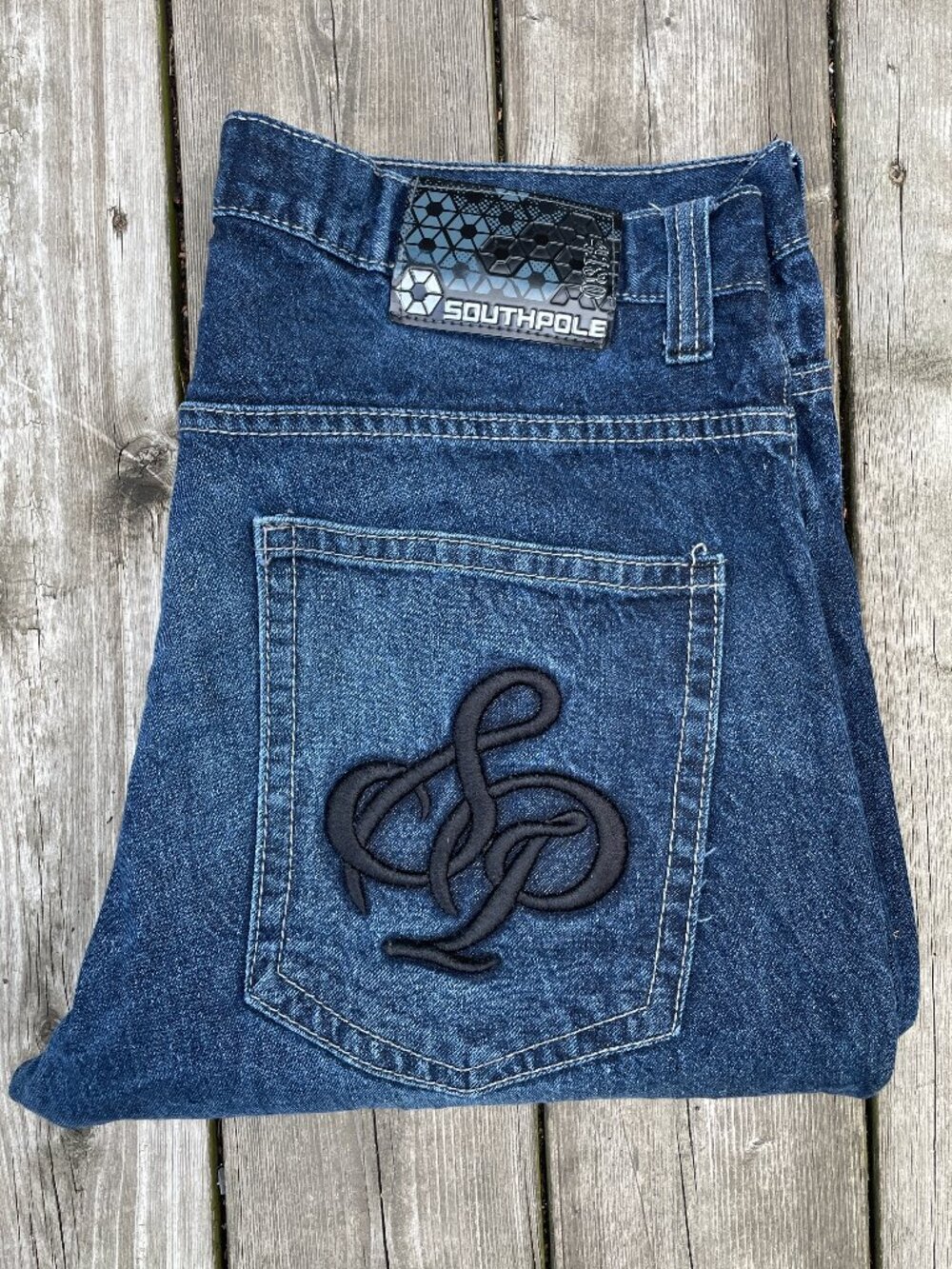 Vintage Y2K SouthPole Embroidered Jeans Size 40 South Pole Big Logo Jorts Denim